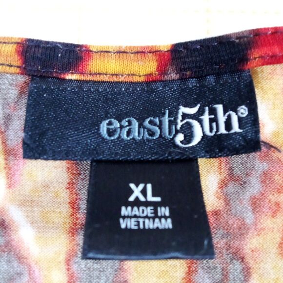 East 5th Blouse Women XL Red Yellow Geometric Print Short Sleeve Stretch Top - Picture 6 of 9